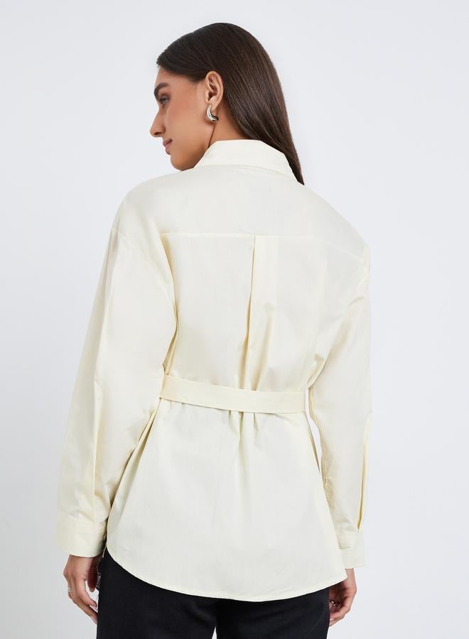 Styli Women Yellow Long Sleeve Shirt with Scarf Detail - Image 4